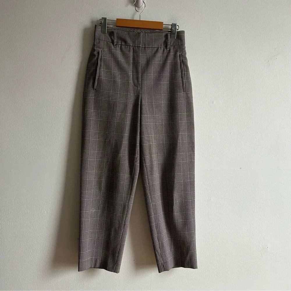 Aritzia Wilfred Sz 6 Tie Front Grey Plaid AcademiA Ankle Tapered Pants - Picture 2 of 13